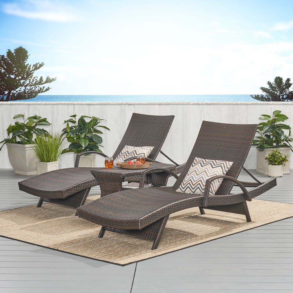 Pacific Outdoor 3-piece Wicker Armed Chaise Lounge Set by Christopher Knight Home