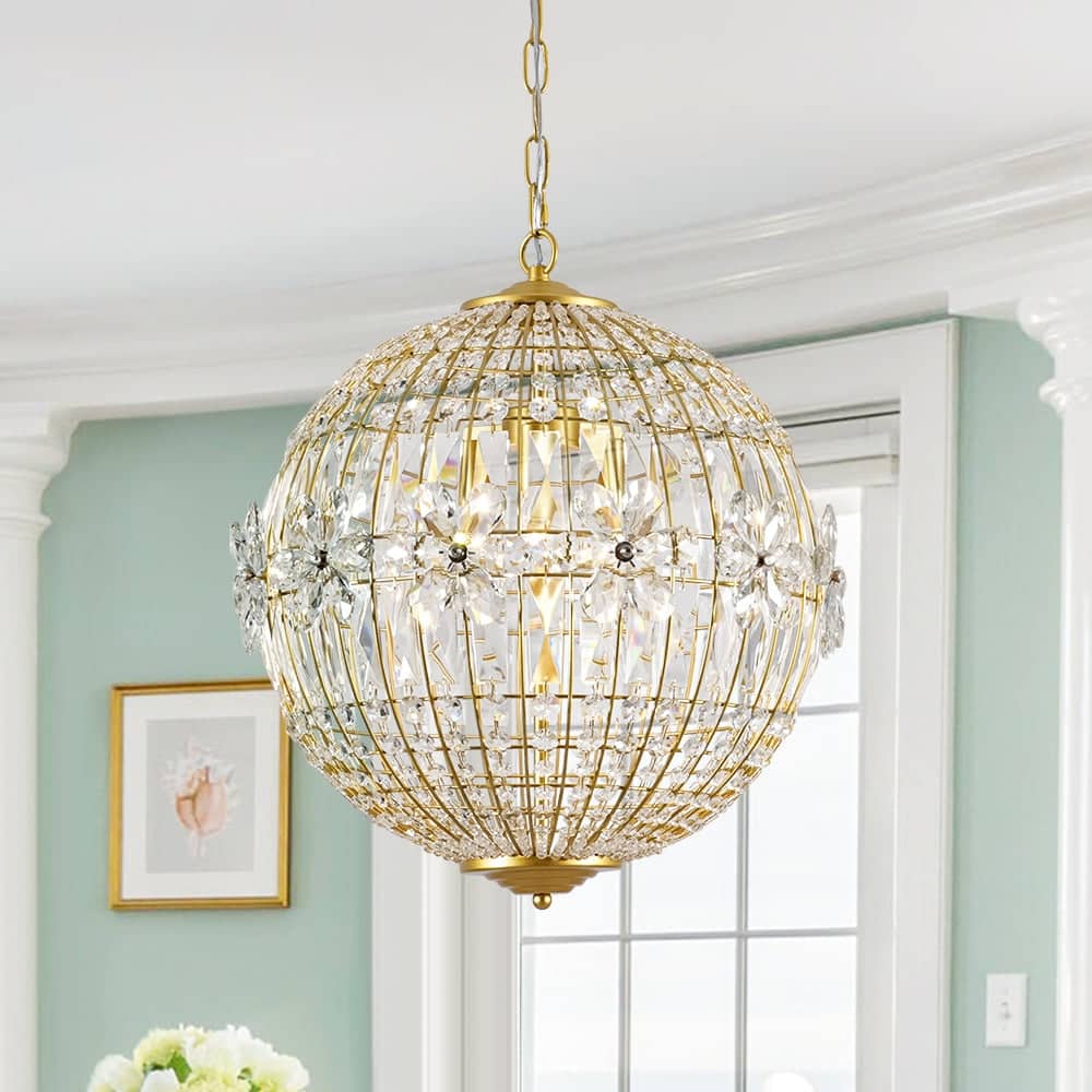 Luxe Bloom Beaded Round Sphere Crystal Pendant Entry Chandelier 18in