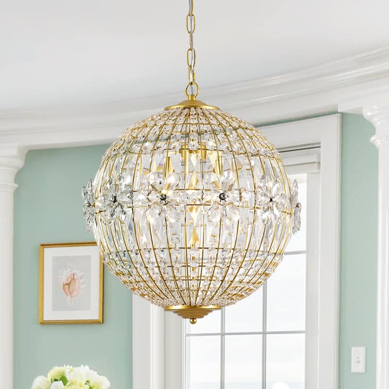 Luxe Bloom Beaded Round Sphere Crystal Pendant Entry Chandelier 18in