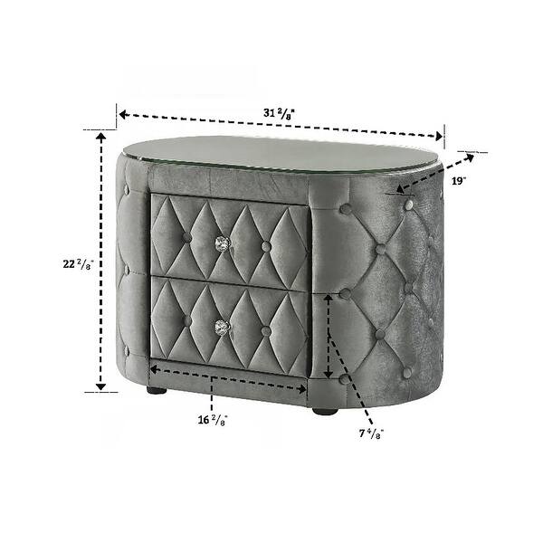 Luxurious Oval Nightstand with Plush Upholstery and Sparkling Knobs for Bedroom