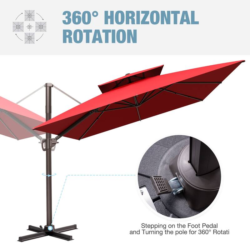 9 x 12 FT Outdoor Patio Double Top Rectangular Cantilever Umbrella with Wheel Base