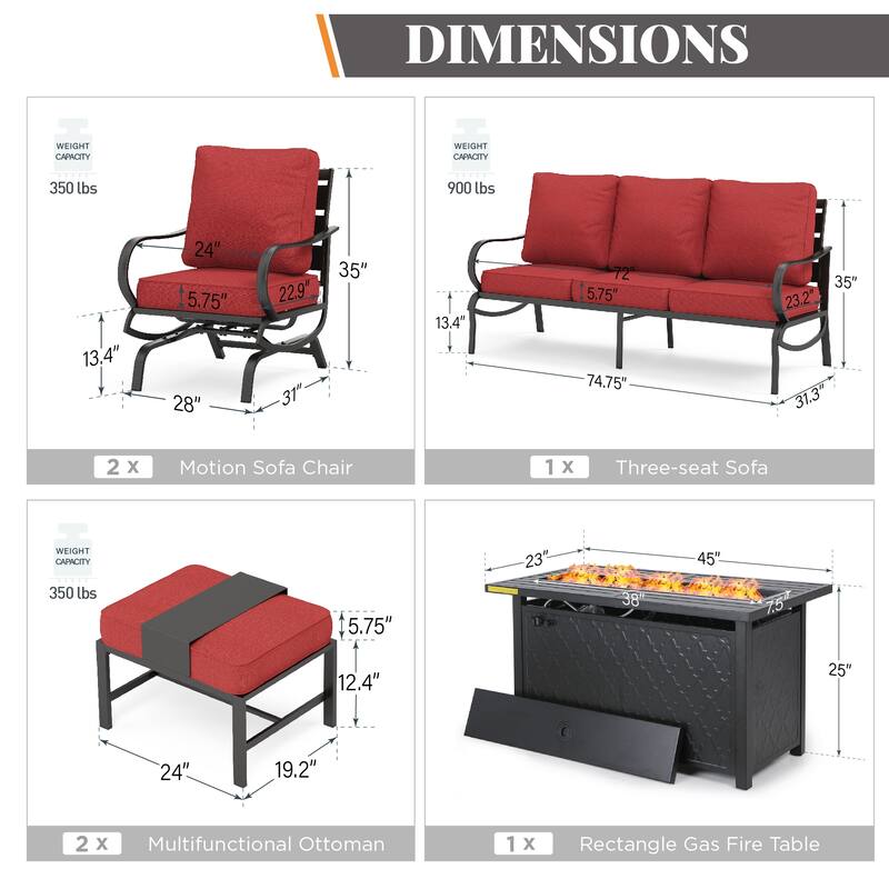 MAISON ARTS Patio Furniture Set 4/6-Piece Outdoor Conversation Set with Gas Fire Pit Table