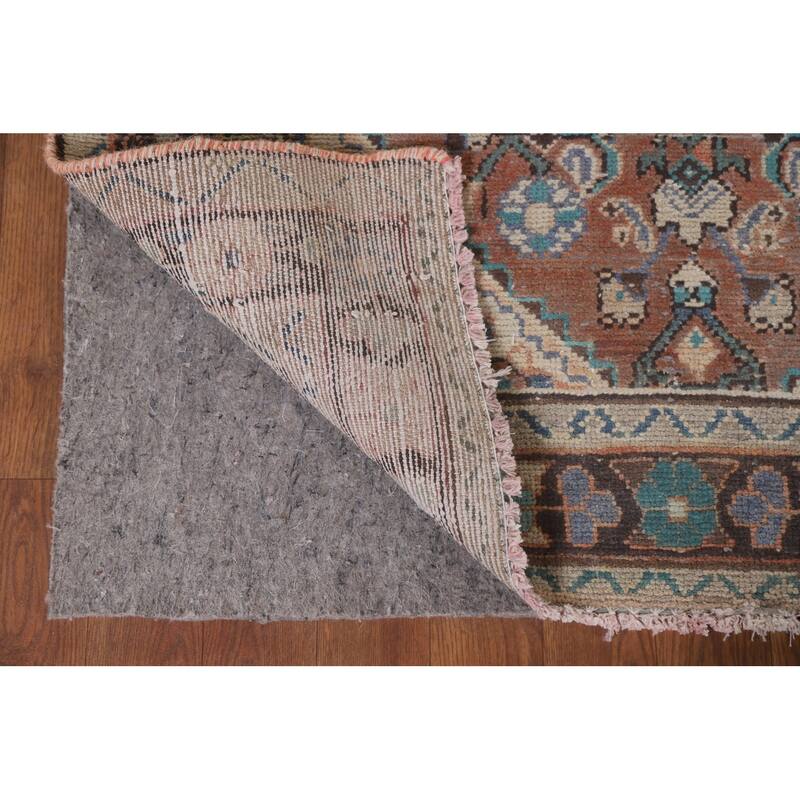Hand Knotted Oriental 100% Wool Carpet Traditional Geometric Oranges & Rust Hamedan Runner Rug - 9' 1'' X 3' 3''