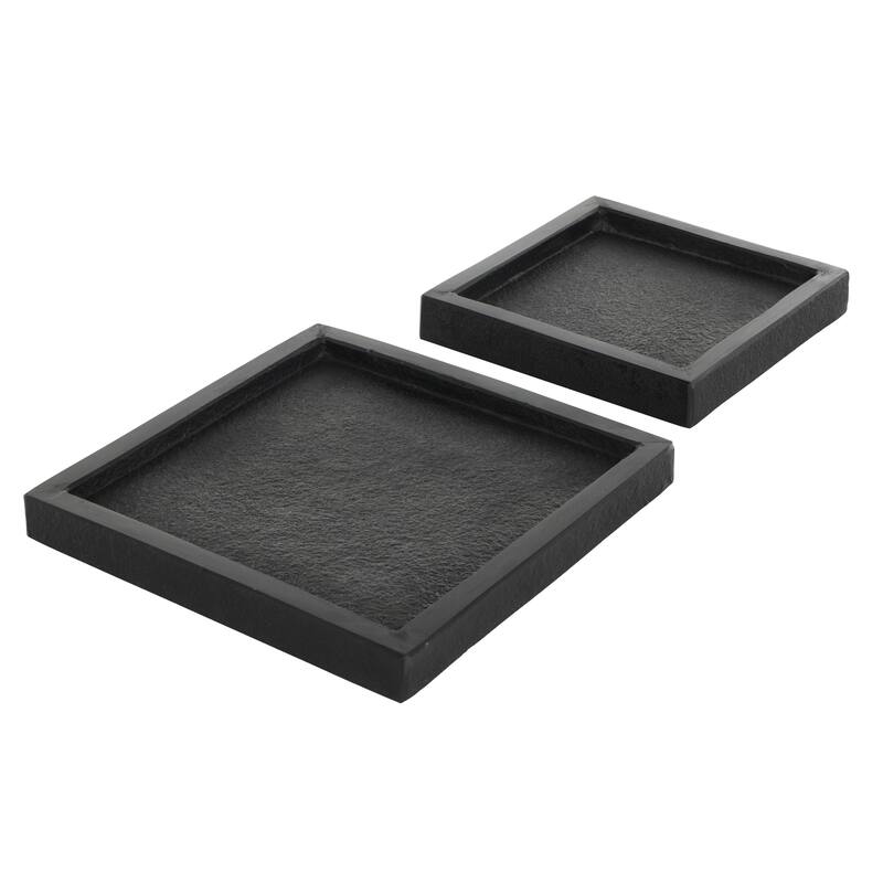 Marble Minimalistic Textured Square Living Room Decor Tray - Set of 2 Black - Roche River Decor