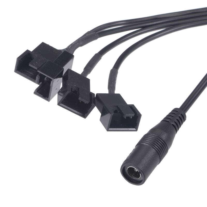 Fan Power Supply Cable DC 5.5mmx2.1mm to 4 Port 3 Pin or 4 Pin Output - Black - 13.8 Inch