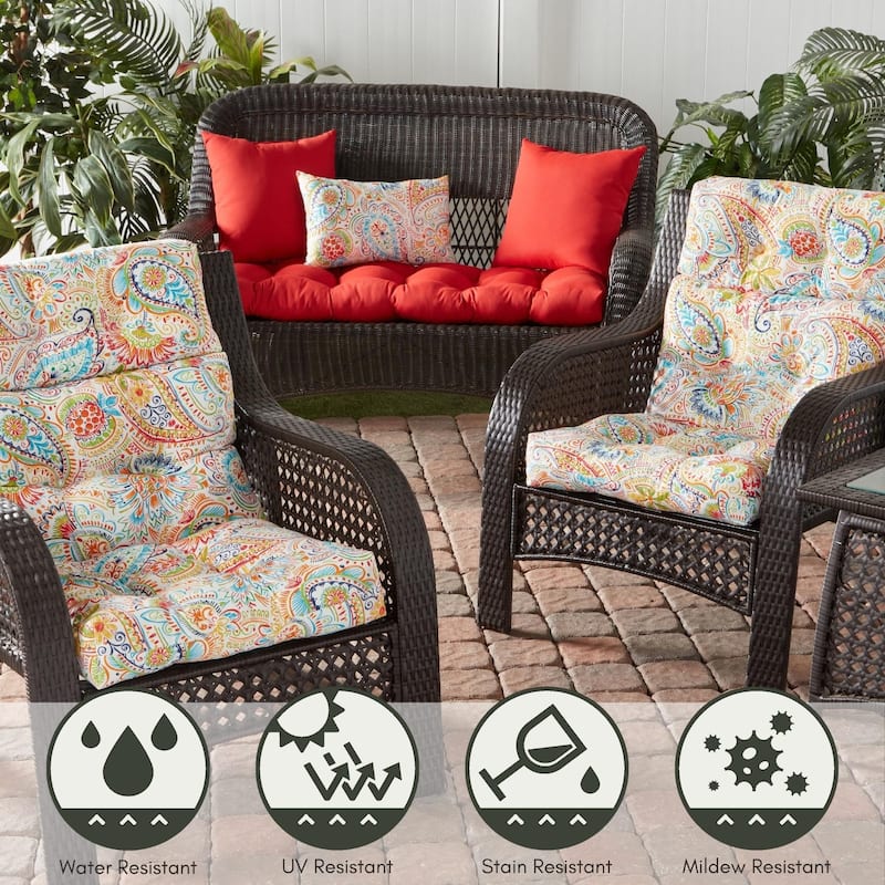 Greendale Painted Paisley 44-in x 22-in Outdoor High Back Chair Cushion (Set of 2) (Cushions Only)