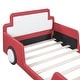 preview thumbnail 24 of 39, Race Car-shaped Frame Upholstered Bed with Wheels, Twin Size Grounded Slat Support Children Floor Bed for Toddler Platform Bed