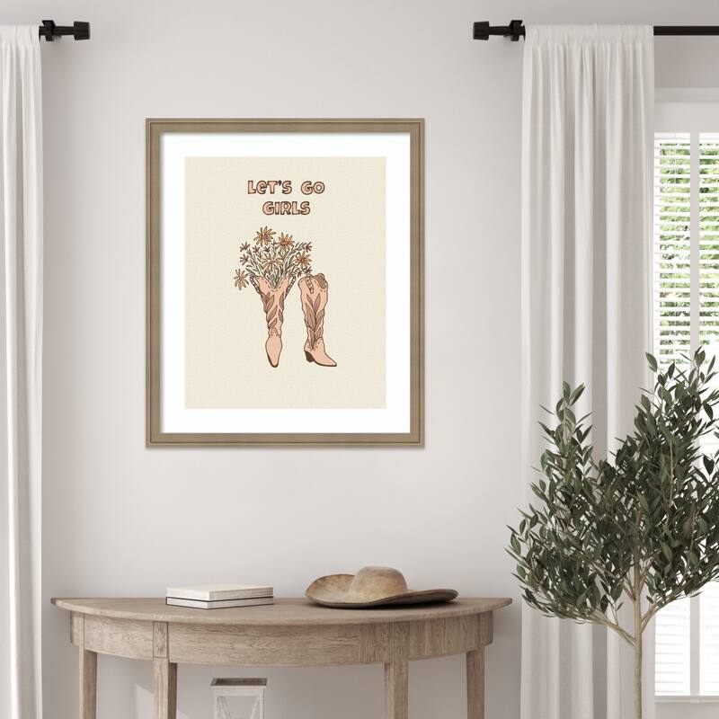 Cowgirl Boots With Flowers by Olena Kovalova Wood Framed Wall Art Print