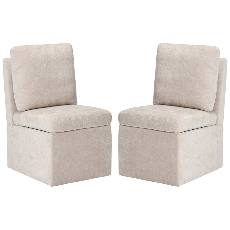 Stansberry Chenille Upholstered Armless Dining Chair with Under Seat Storage and Caster Wheels (Set of 2) - Taupe