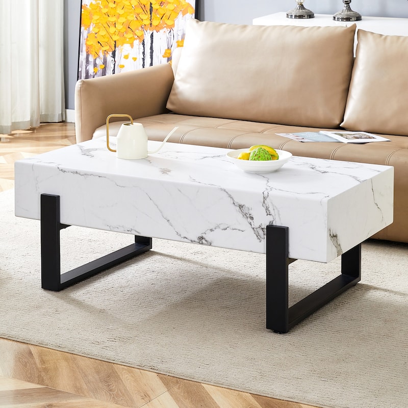 Beautiful Coffee Table with Marble Veneer Home Sofa Side Table with Metal Legs Living Room Center Table
