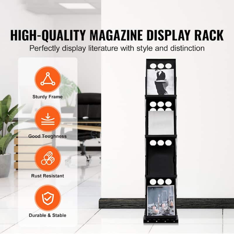 Foldable 4-Tier Magazine Rack with Carry Bag, Brochure Display Stand - 10.63 x 14.17 X 49.21 in