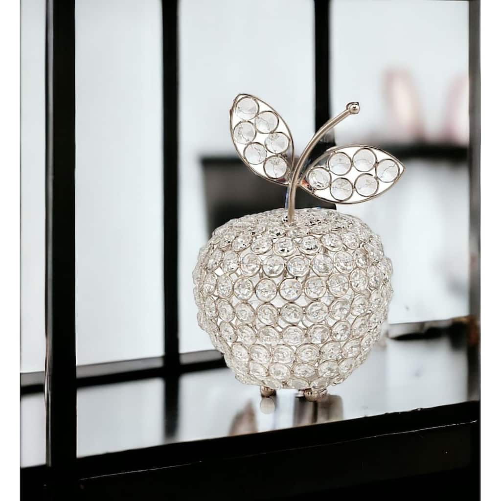 HomeRoots 8" Silver and Faux Crystal Decorative Apple Tabletop Sculpture - 5.5' X '8' X '5.5