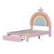 preview thumbnail 7 of 15, Twin/Full Size Upholstered Kids Platform Bed Frame with Rainbow Design Headboard, Velvet Princess Bed with Storage Drawer
