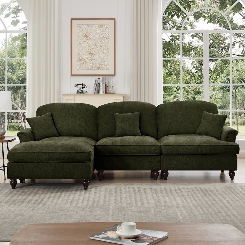 107.1" Modular Chenille L-shaped Sectional Sofa with Removable Ruffles Pleats Skirts - Green