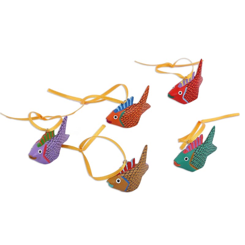 Novica Handmade Sweet Fish Wood Alebrije Ornaments (Set Of 5) - 1.2" H x 0.8" W x 2.2" D