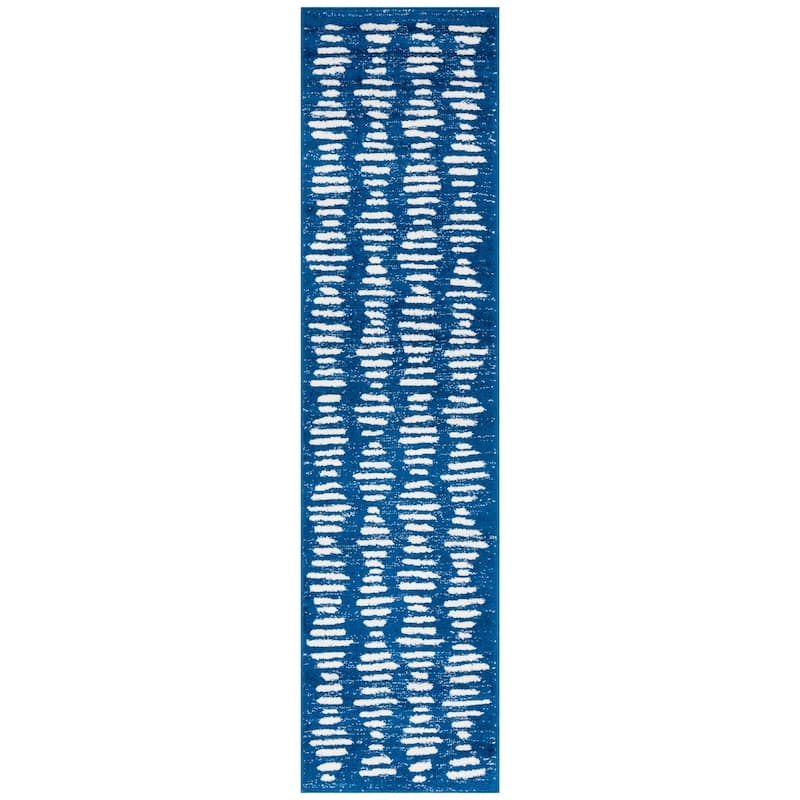 SAFAVIEH Tulum Constance Moroccan Boho Rug - 2' x 8' Runner - Navy/Ivory