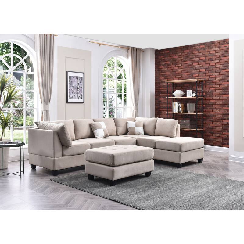 Sectional, White, Microfiber, 111x78x34 inches, 207 pounds
