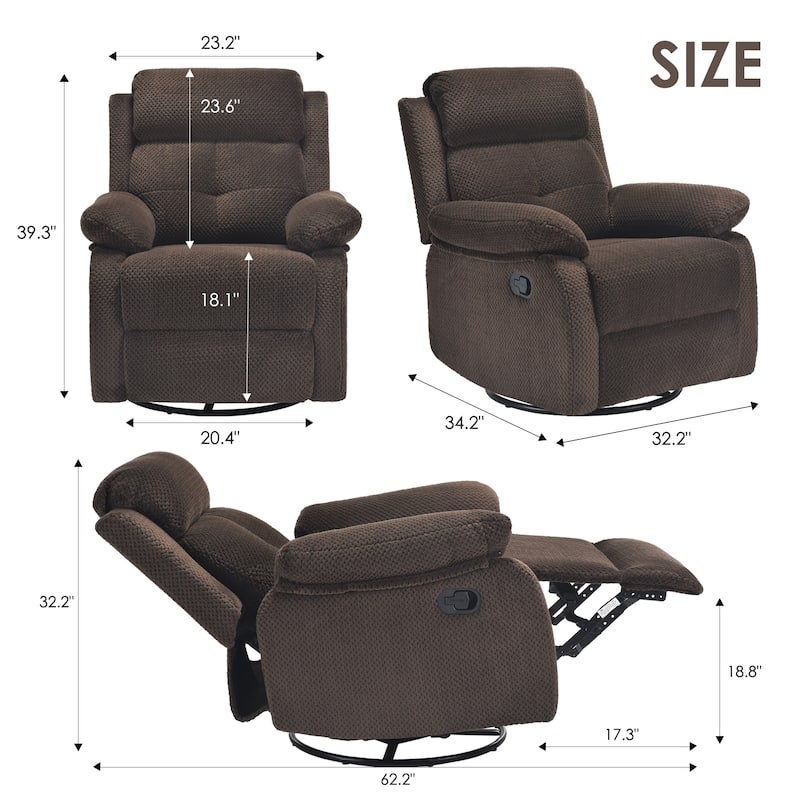 Recliner Chair with 360° Swivel, Soft Cushion Seat Rocker Accent Chair, Lounge Chaise Chair with Footrest