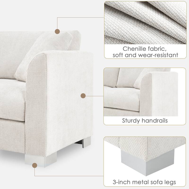 96" Chenille L-Shaped Sectional Sofa with Oversized Chaise