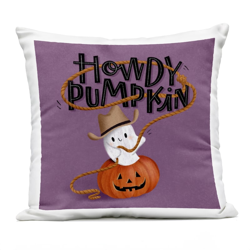 Stupell Howdy Pumpkin Western Ghost Printed Outdoor Throw Pillow Design by Sarah Hickman - Accent - Polyester - Purple - Single