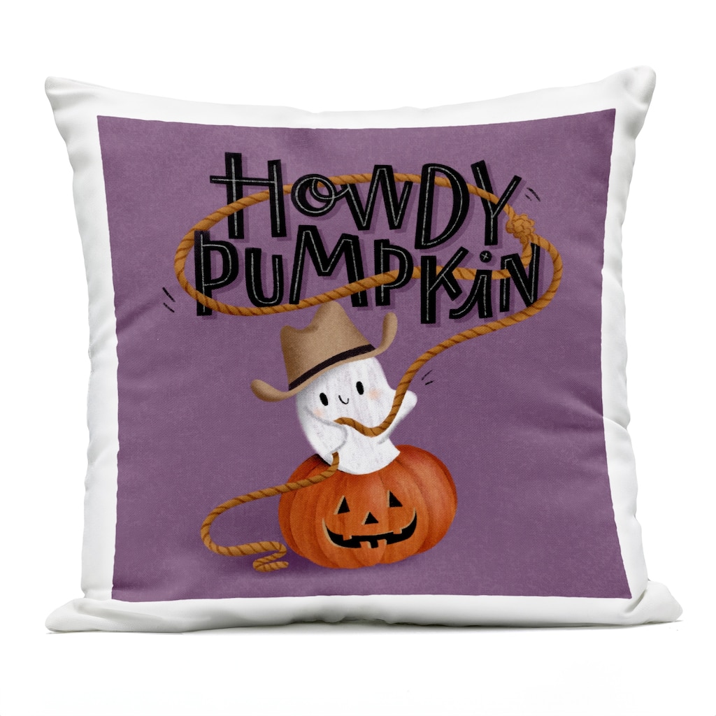 Stupell Howdy Pumpkin Western Ghost Printed Outdoor Throw Pillow Design by Sarah Hickman