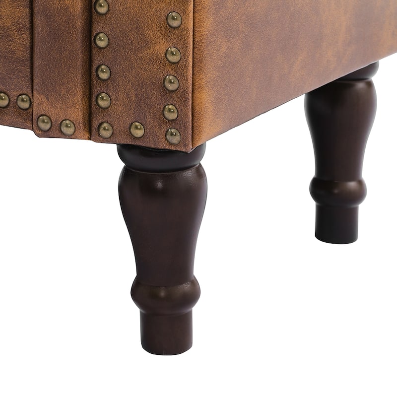 Modern Velvet Upholstered Storage Bench with Silver Nailhead Trim