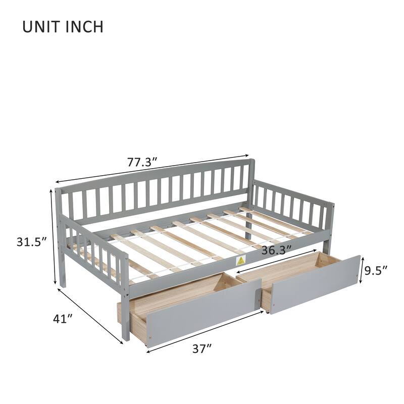 Twin-size Pine Wood Daybed with two Storage Drawers