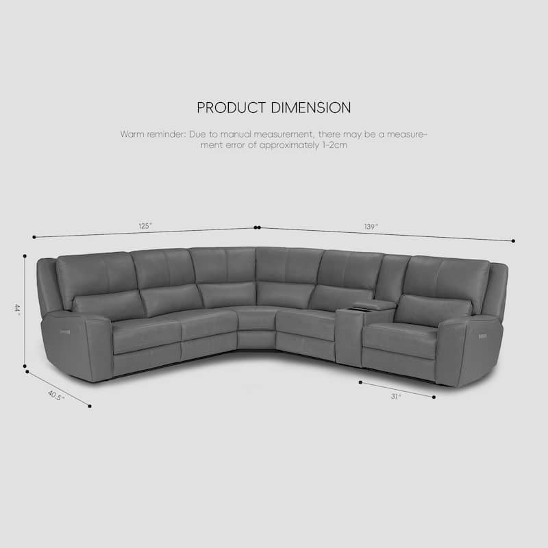 6PCS, 3 power Recliners, Leather Reclining Sectional with Wireless Charge & Pop-Out Cup Holders