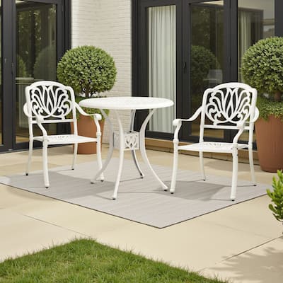 Kasa Outdoor 3pc Bistro Breakfast Set, 2 Chairs, 1 Table, White Metal