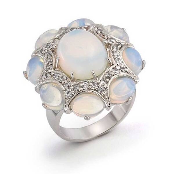 Shop White Rainbow Opalite Fashion Cz Cabochon Cluster Oval