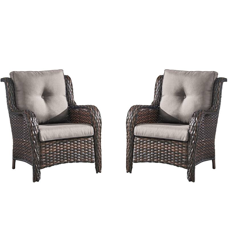 Outdoor Wicker High Back Club Chair Brown-Beige - Brown