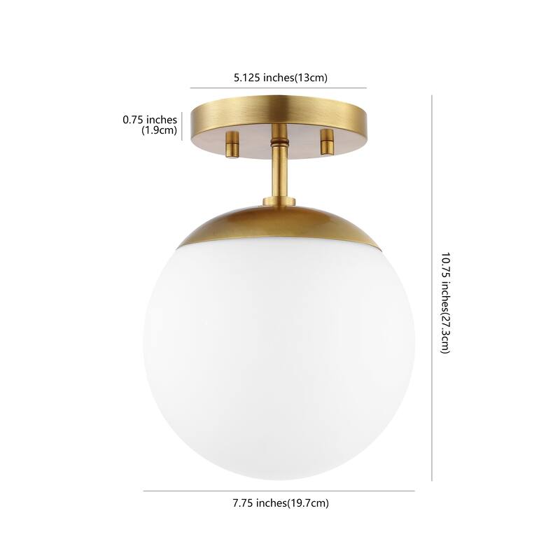 Galax Bistro 7.75" 1-Light Bohemian Farmhouse Iron/Frosted Glass LED Semi Flush Mount, Brass Gold/White by JONATHAN Y
