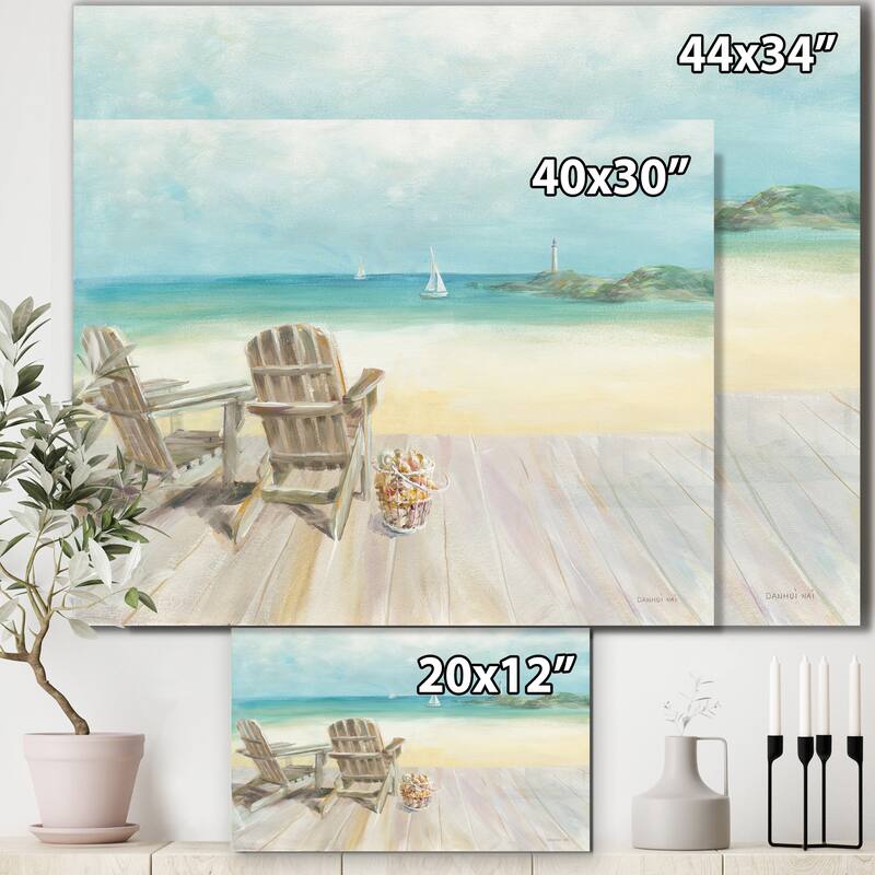 Designart "Seaside Morning no Window" Coastal Gallery-wrapped Canvas - Blue