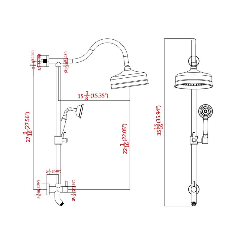 YASINU Vintage 8 inch Rain Shower Head Shower System