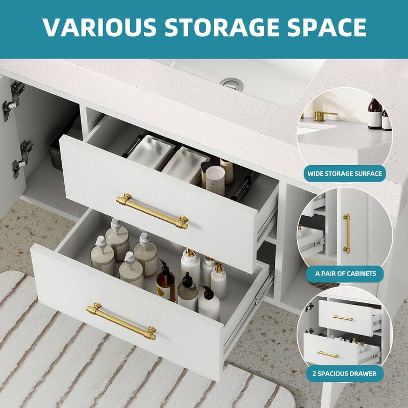 Moasis 40"/48" Wide Floating Wall Mounted Bathroom Vanity with 2 Drawers & 2 Storage Cabinet