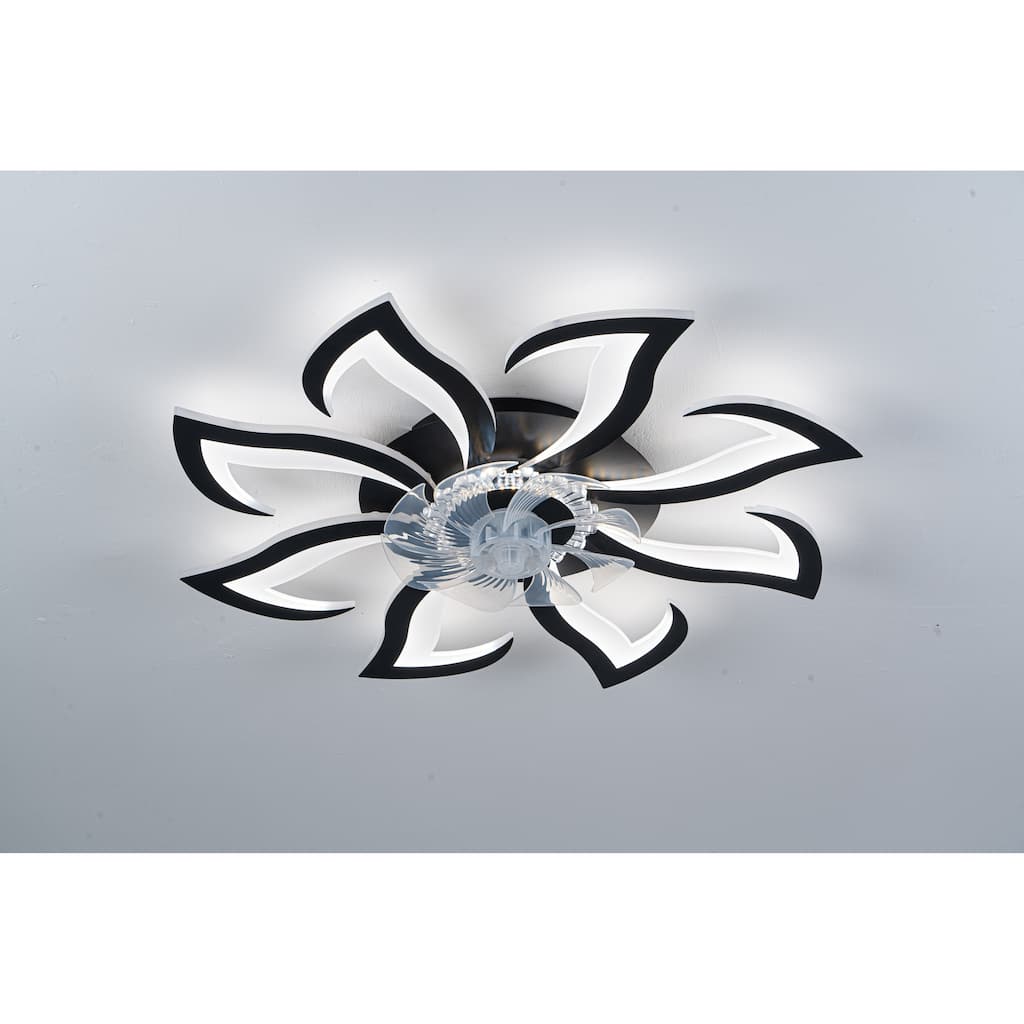 Modern Ceiling Fan with Remote Control,10 PCS Blades,32"Ceiling Fan with Light,6 Speeds Low Profile Flush Mount Ceiling Fan