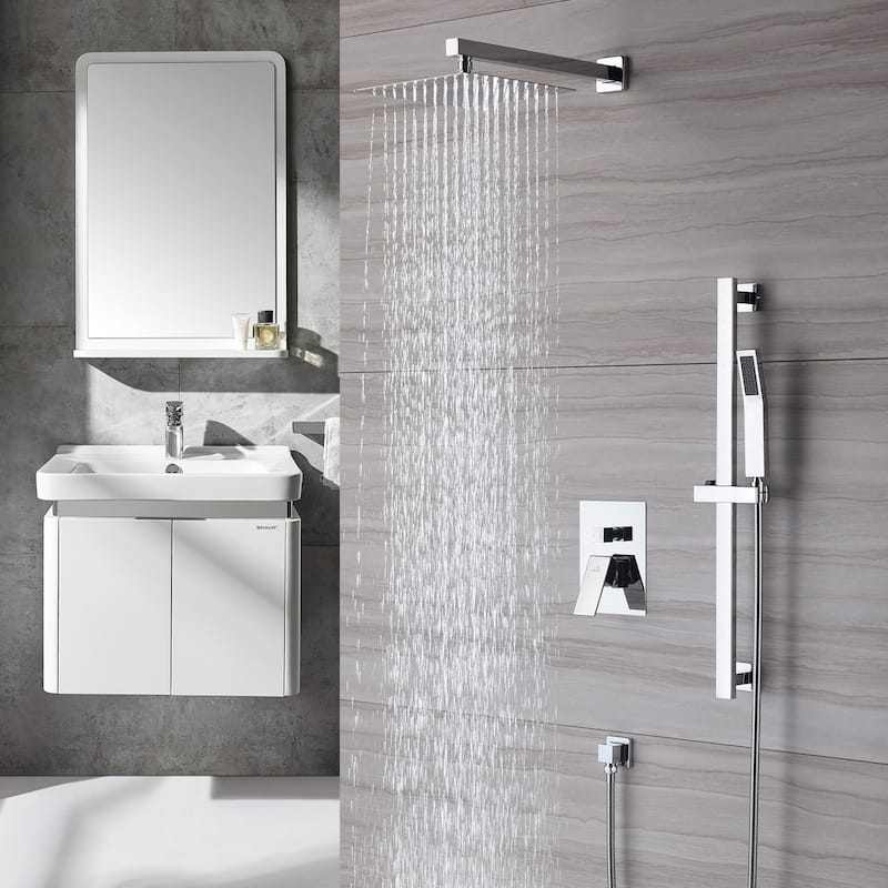 2 Function 10-inch Wall Mounted Dual Shower Heads Shower System With Sliding Rod Shower Hand