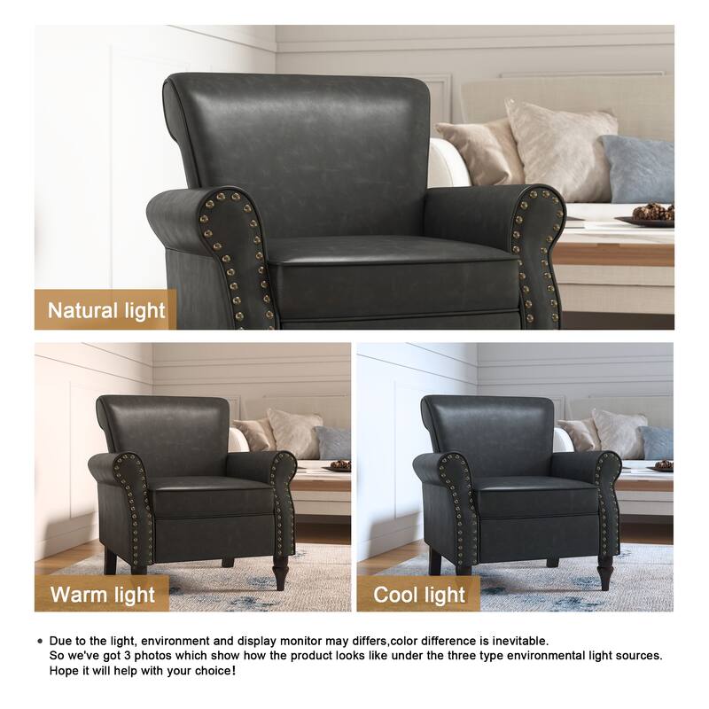 Modern Upholstered Armchair Nailhead Trim Accent Chair