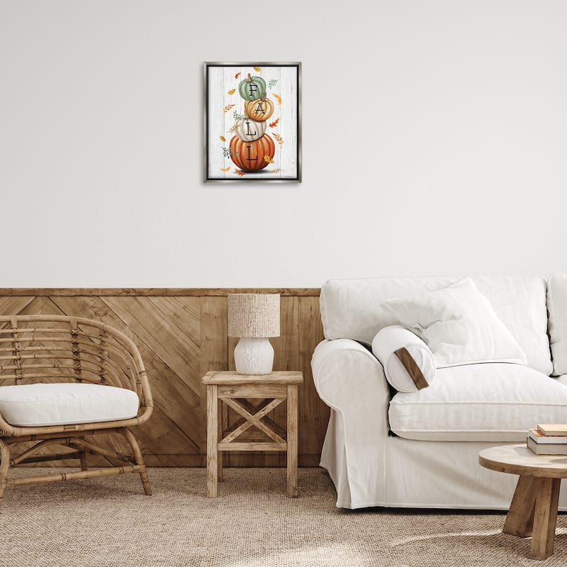 Stupell Falling Leaves & Pumpkin Stack Framed Floater Canvas Wall Art Design By Elizabeth Tyndall