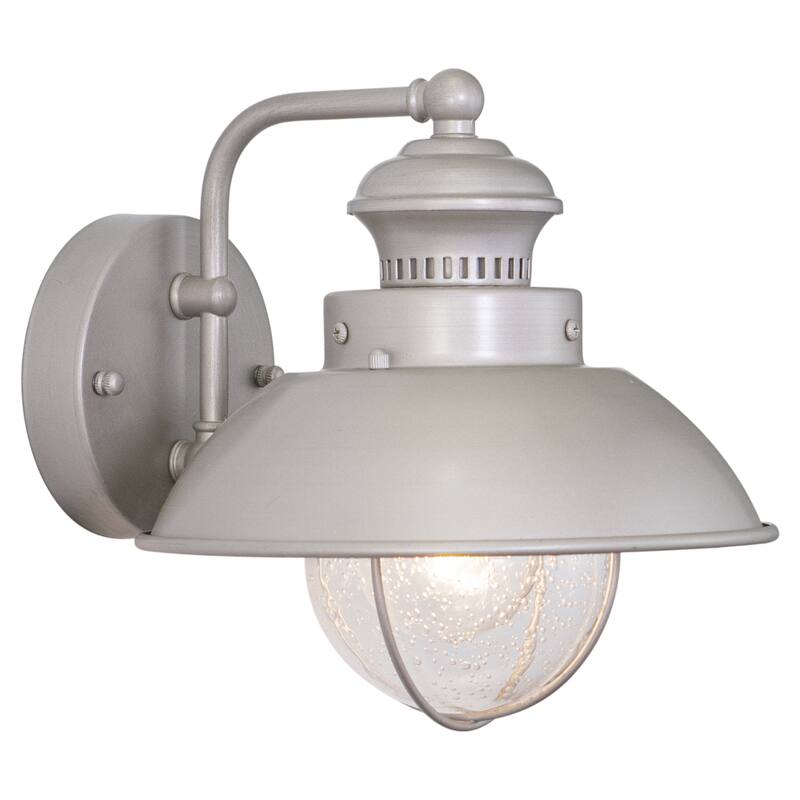 Harwich Brushed Nickel 1 Light Nickel Coastal Barn Dome Outdoor Wall Lantern - 8-in W x 8-in H x 9.25-in D