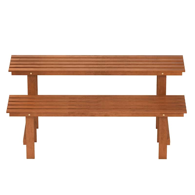 Costway 2 Tier Wood Plant Stand with Teak Oil Finish Indoor & Outdoor - See Details
