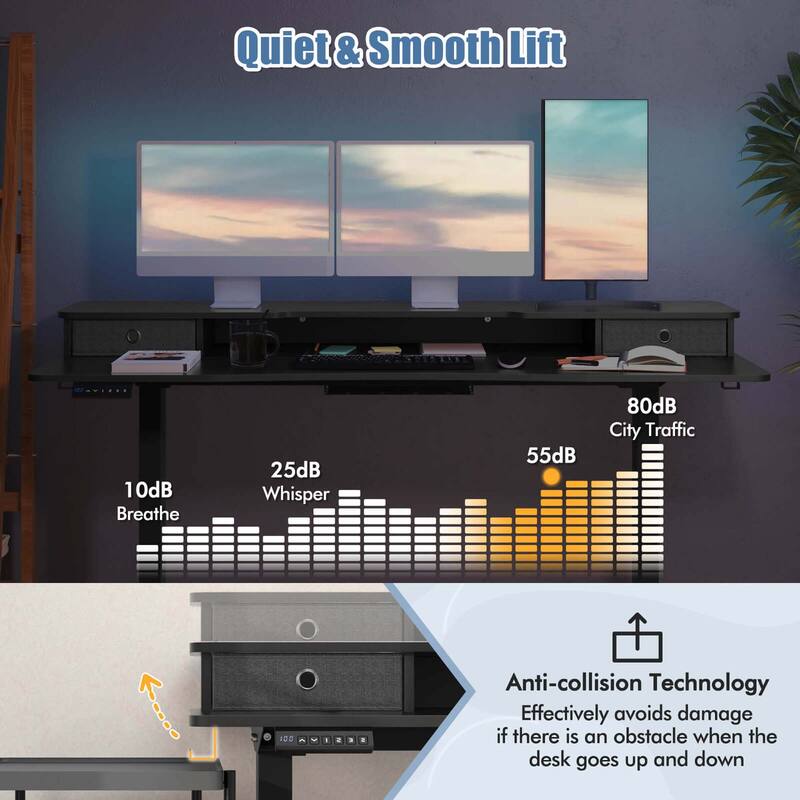 Costway 63" x 24" Electric Standing Desk with 2 Drawers Monitor Stand - See Details