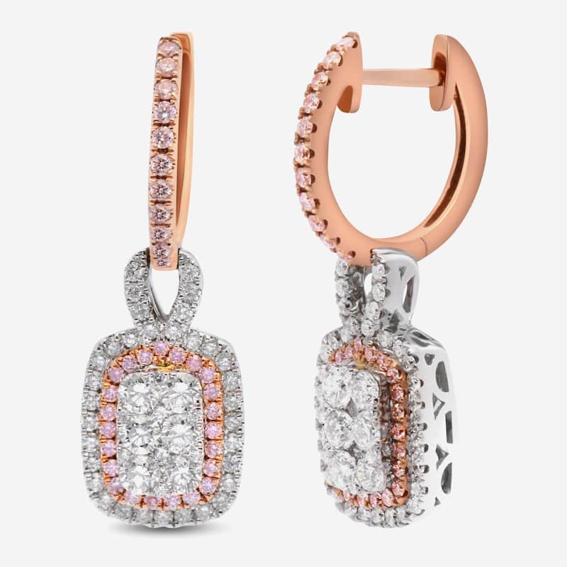 Gregg Ruth 14K White and Rose Gold, White Diamond and Fancy Pink Diamond Drop Earrings - 5/8" x 3/8"