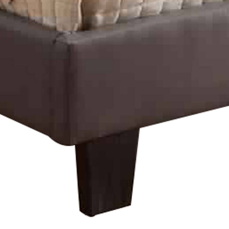 Leatherette Platform Style Eastern King Bed with Tapered Block Feet, Gray