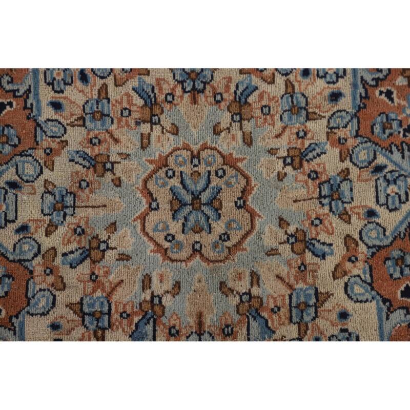 Navy Blue Floral Kerman Persian Antique Area Rug Handmade Wool Carpet - 6'11" x 9'7"