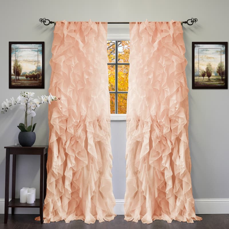 Sweet Home Collection Chic Sheer Voile Vertical Ruffled Tier Window Single Panel Curtain - 108" Long - Spice