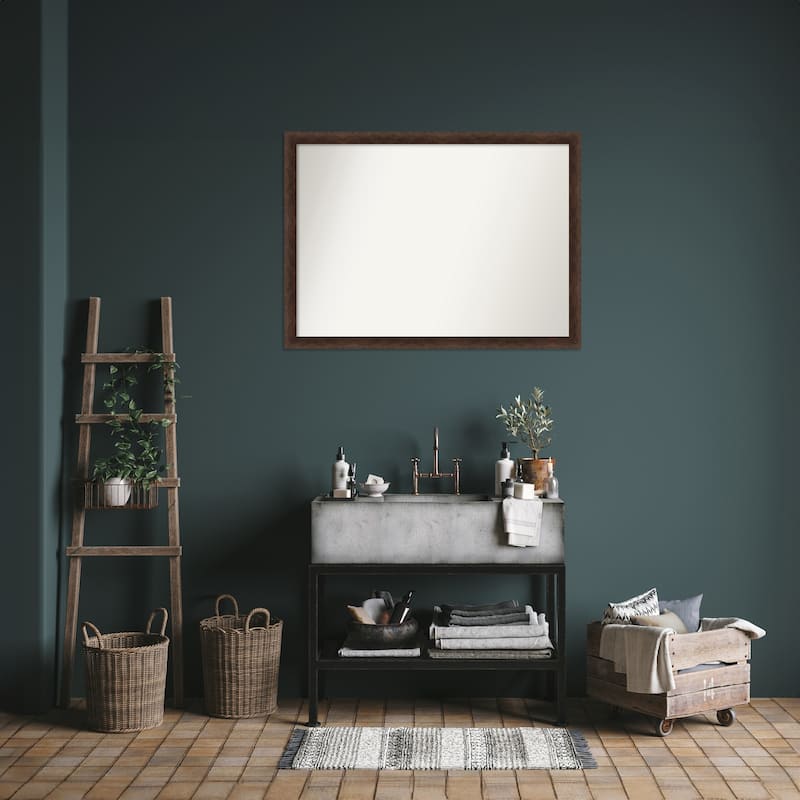 Warm Walnut Narrow Non-Beveled Wood Framed Bathroom Vanity Wall Mirror - Warm Walnut Narrow