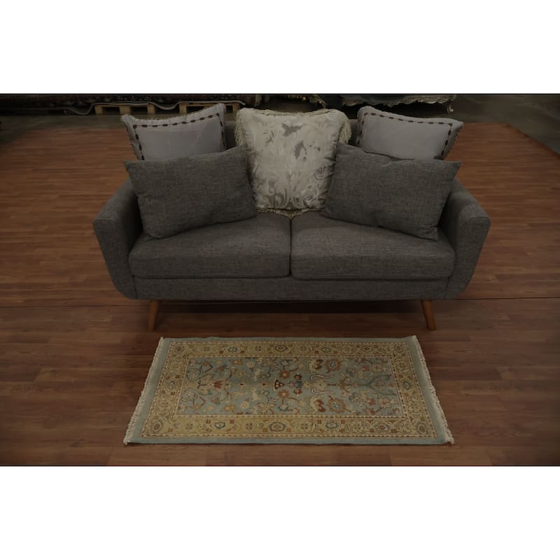 Hand Knotted Oriental 100% Wool Carpet Traditional All-Over Navy Blue & Blues Ziegler Area Rug - 3' 9'' X 2' 0''