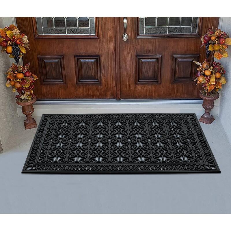A1HC Rubber Paisley, Beautifully Non Slip Rubber Floormats Welcome Entryway Large Double Doormat, 36"X72"