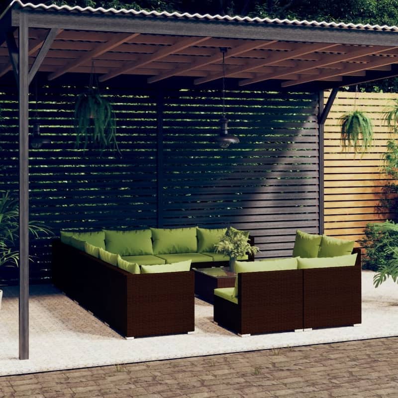 vidaXL Patio Lounge Set with Cushions Brown Poly Rattan - 27.6" x 27.6" x 24" - 27.6" x 27.6" x 24"